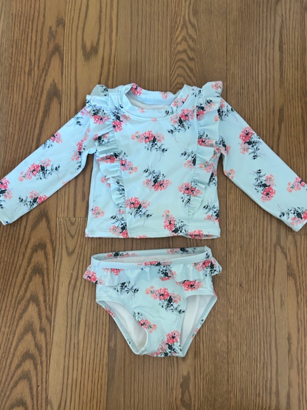 Janie and Jack Floral Ruffle Rashguard Set 12-18 Mo Blue & Pink
